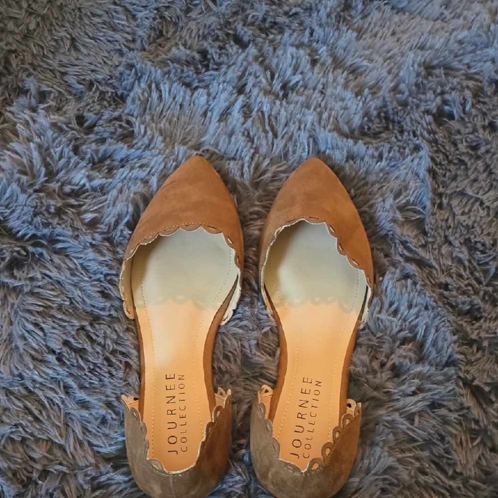 Journee Collection Brown Flats with Pointed Toe and Open Sides